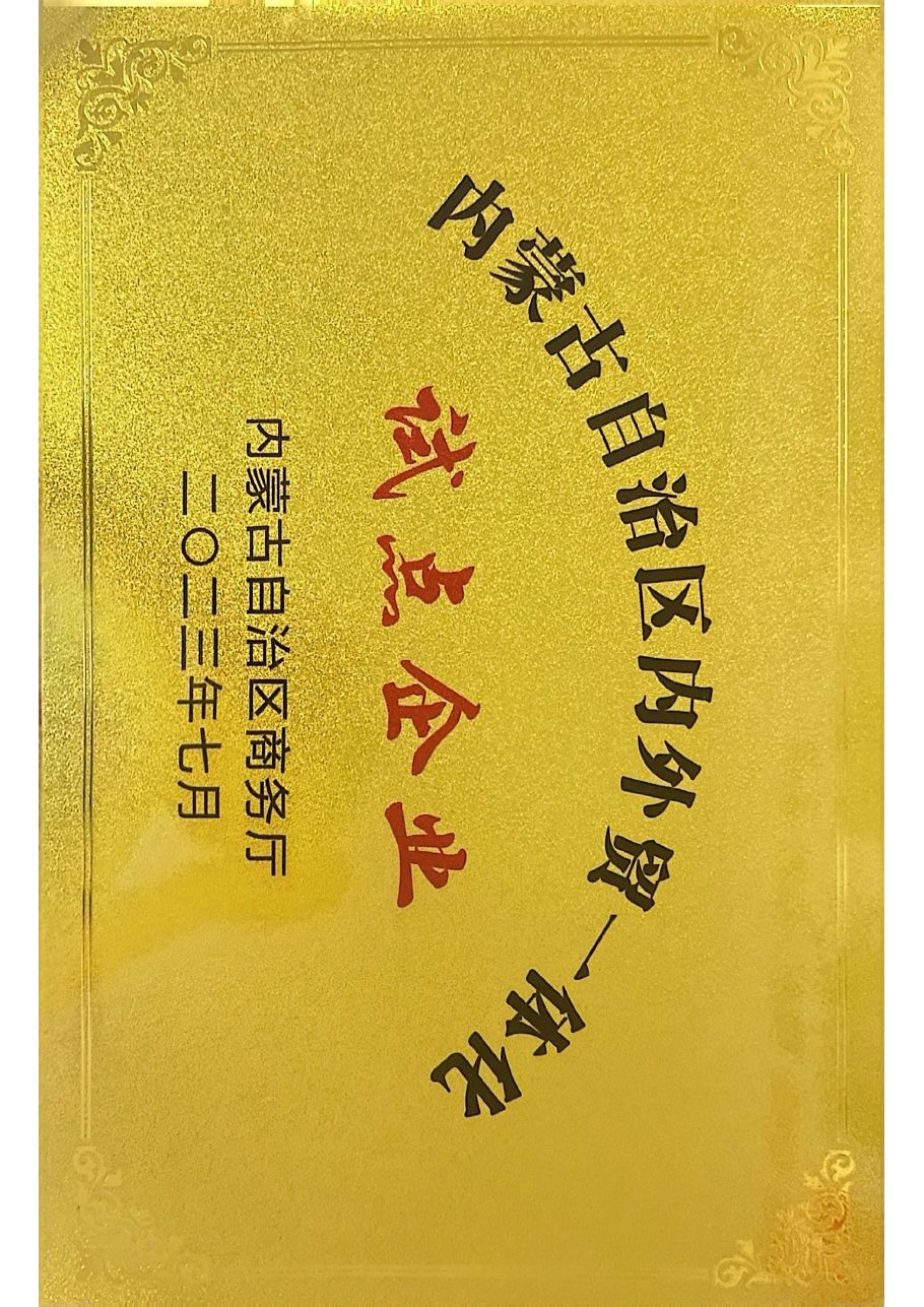 内蒙古自治区内外贸一体化试点企业奖牌